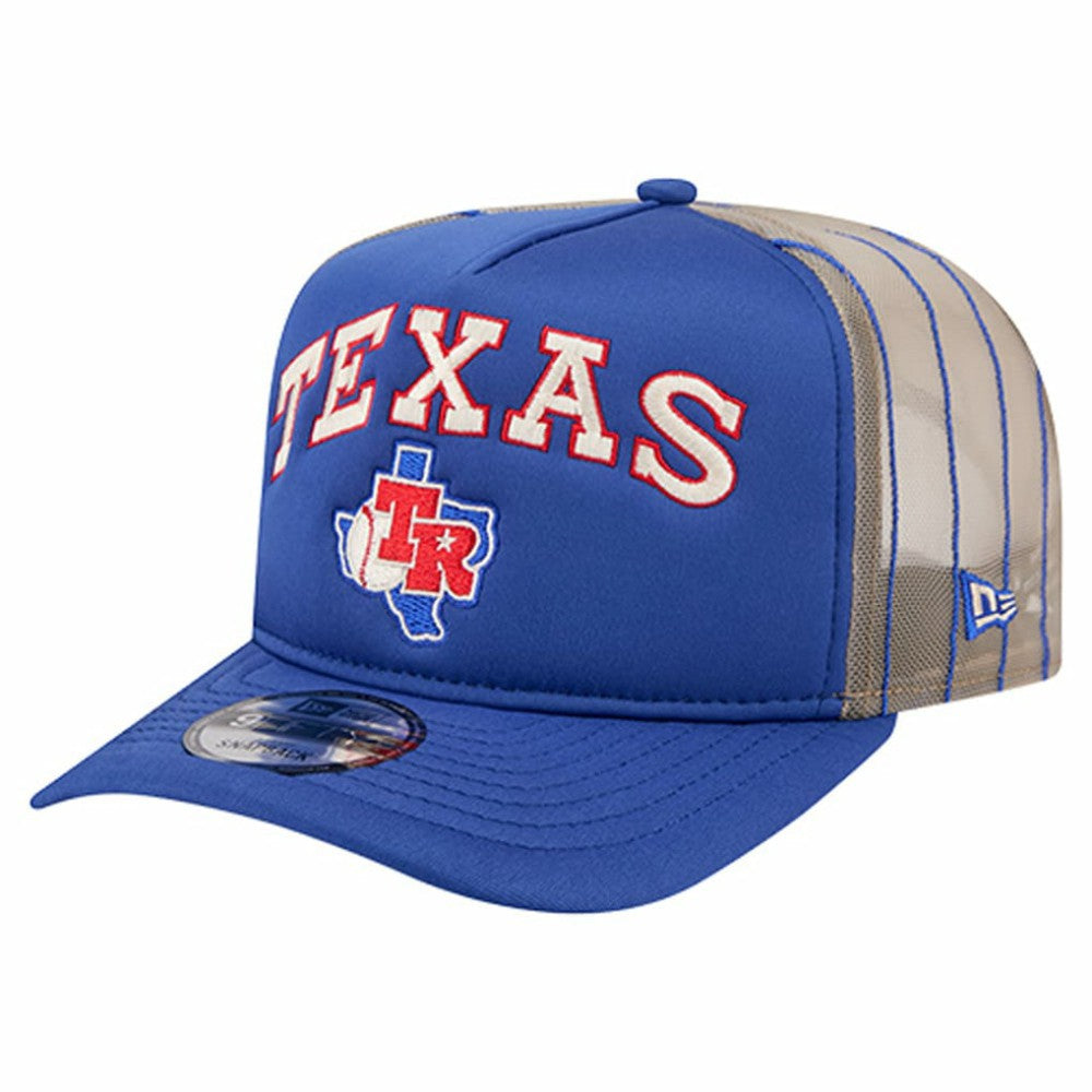 Texas Rangers Vintage Arched Foam Front 9FIFTY A-Frame Adjustable Trucker Hat Royal | New Era