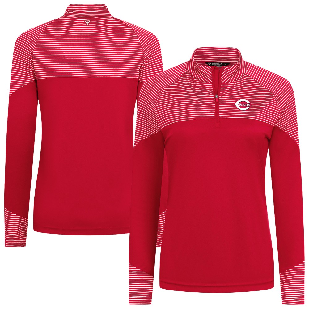Cincinnati Reds Levelwear Women's Classic Stripes Insignia 2.0 Raglan Quarter-Zip Top Red