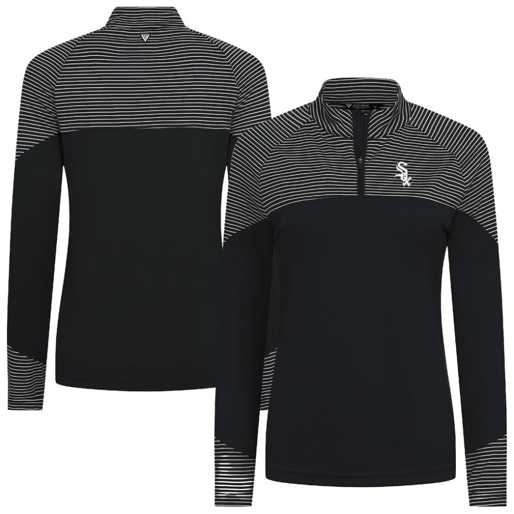Chicago White Sox Levelwear Women's Classic Stripes Insignia 2.0 Raglan Quarter-Zip Top Black