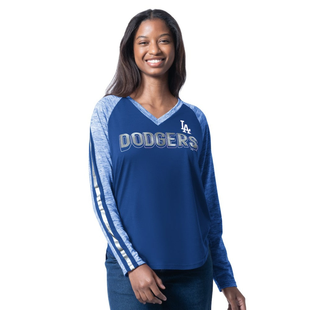 Los Angeles Dodgers G-III 4Her by Carl Banks Women's Top Dog Raglan Long Sleeve V-Neck T-Shirt Royal