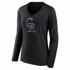 Colorado Rockies Women's Logo Long Sleeve V-Neck T-Shirt Black
