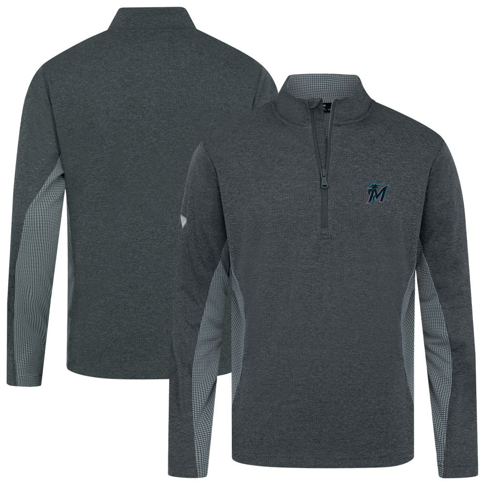 Miami Marlins Levelwear Waffle Insignia 2.0 Quarter-Zip Pullover Heather Black
