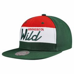 Minnesota Wild Mitchell & Ness Retro Script Colorblock Snapback Hat Green