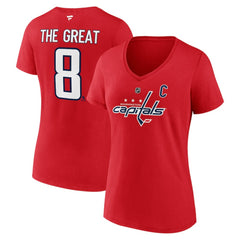 Alexander Ovechkin Washington Capitals Fanatics Women's NHL All-Time Leading Goal Scorer The Great 8 Name & Number V-Neck T-Shirt Red