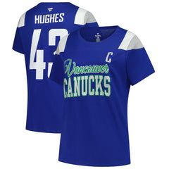 Quinn Hughes Vancouver Canucks Fanatics Women's Plus Size Name & Number Scoop Neck T-Shirt Royal