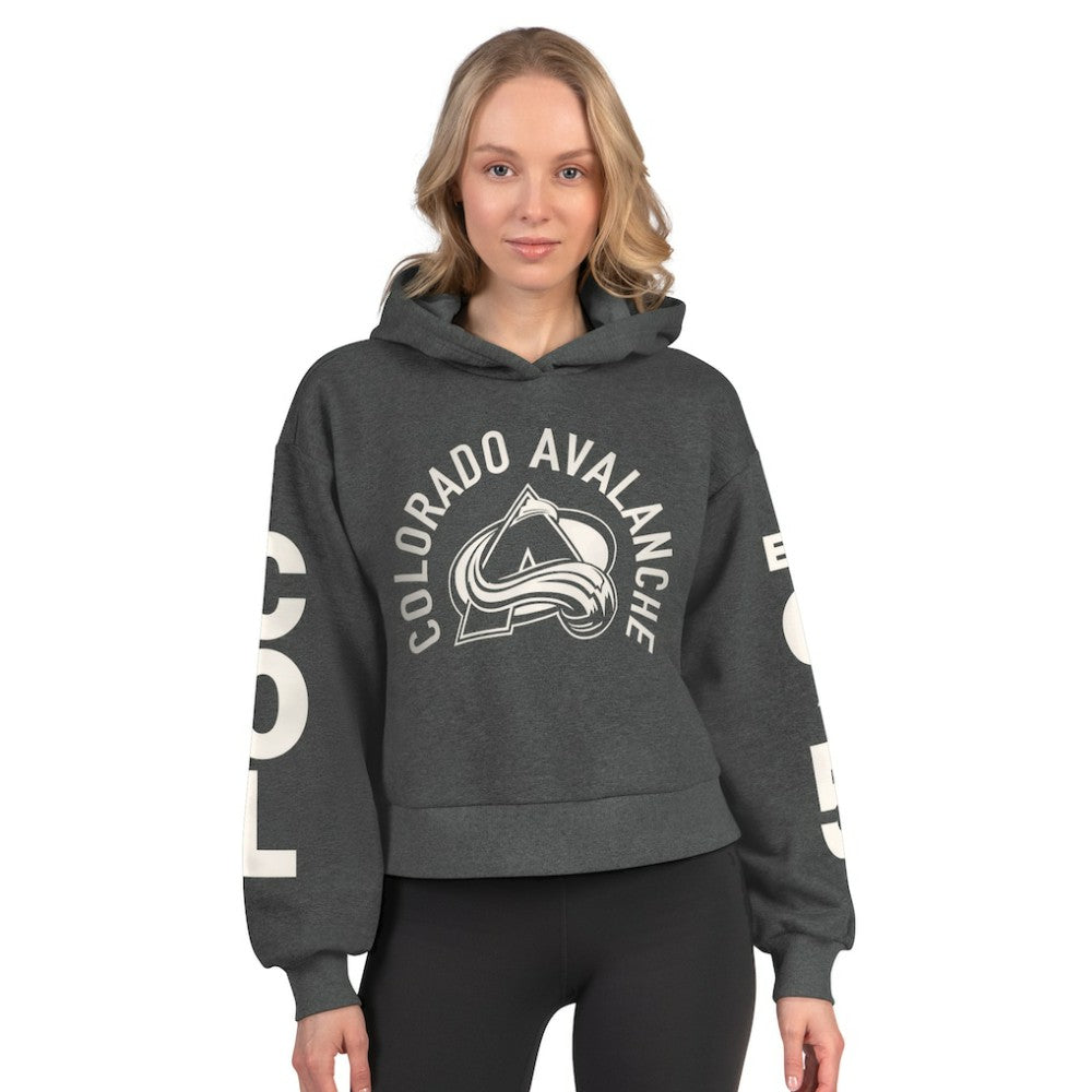 Colorado Avalanche Starter Women's Star Player Cropped Fleece Hoodie Heather Charcoal