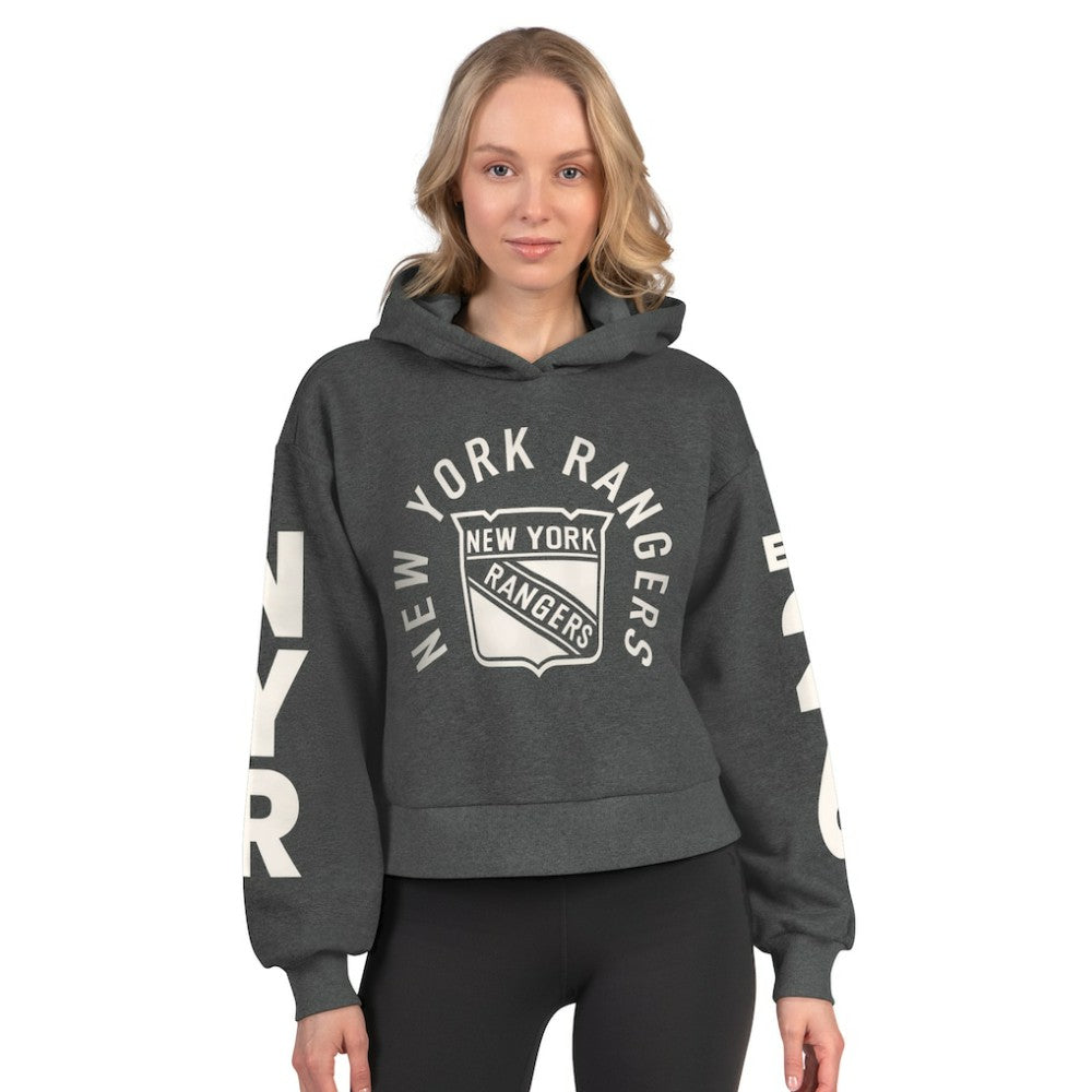 New York Rangers Starter Women's Star Player Cropped Fleece Hoodie Charcoal