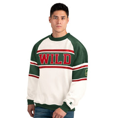 Minnesota Wild Starter Male Adult Defense Fleece Crewneck Sweatshirt White