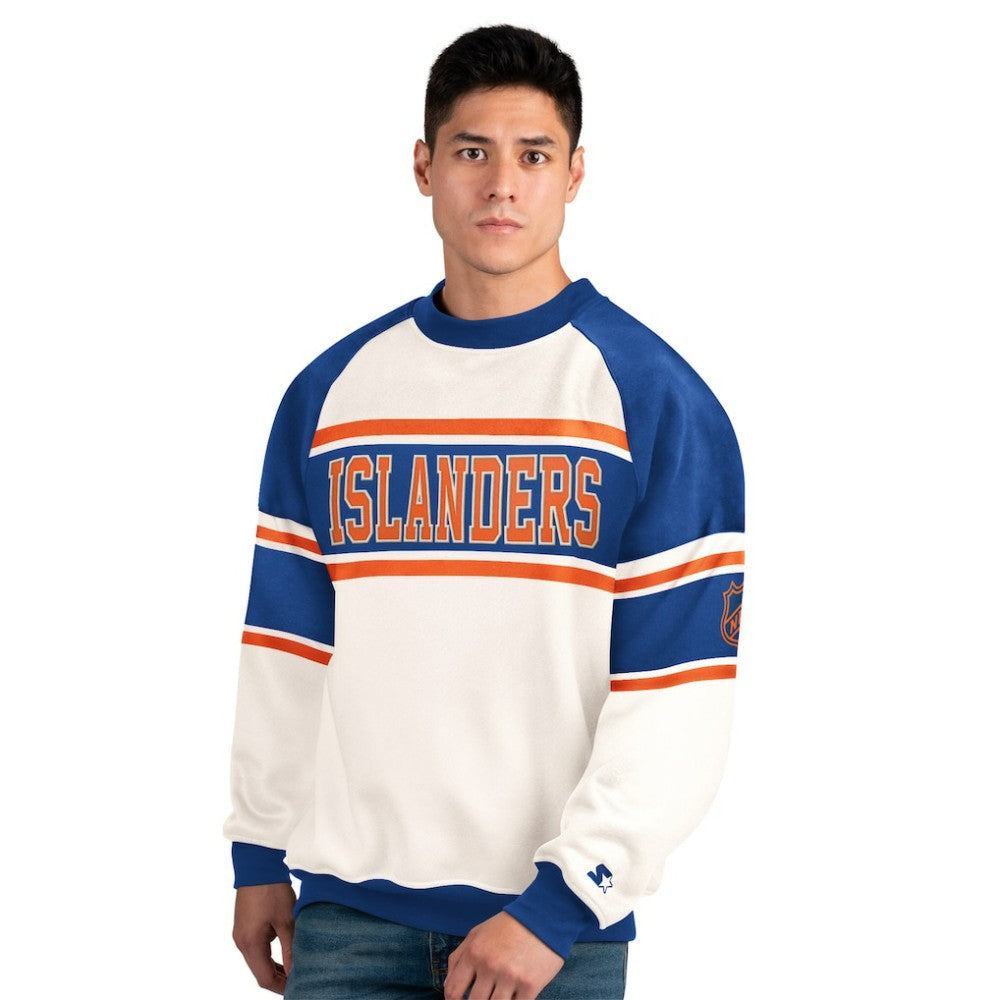 New York Islanders Starter Male Adult Defense Fleece Crewneck Sweatshirt White