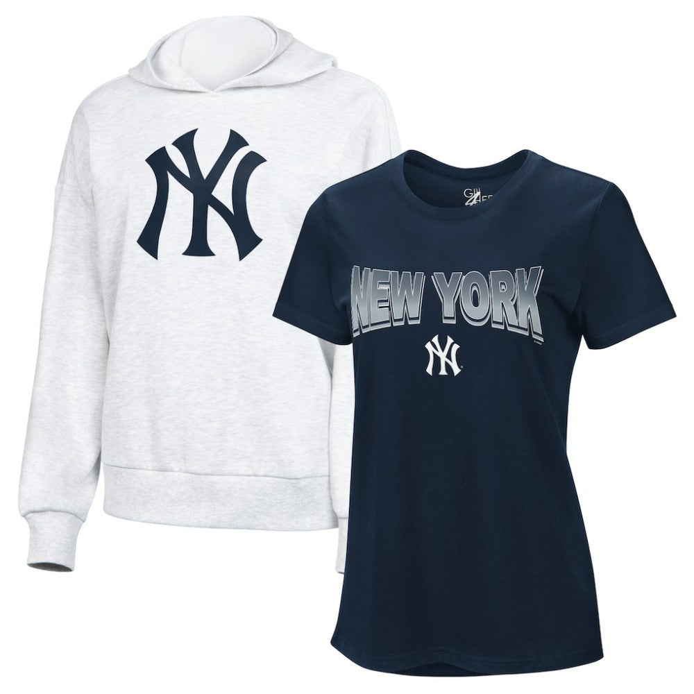 New York Yankees G-III 4Her by Carl Banks Women's T-Shirt and Hoodie Combo Pack Navy/Bright Heather Ceramic | New Era