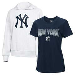 New York Yankees G-III 4Her by Carl Banks Women's T-Shirt and Hoodie Combo Pack Navy/Bright Heather Ceramic | New Era