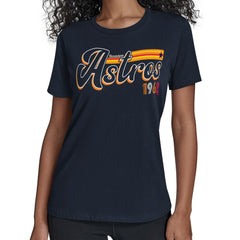 Houston Astros Starter Women's Groovy Script Team Fitted T-Shirt Navy