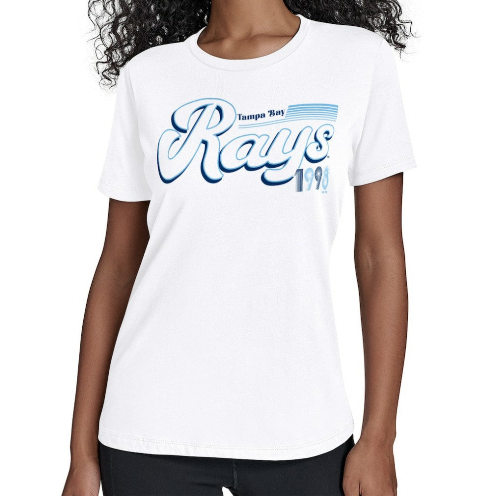 Tampa Bay Rays Starter Women's Groovy Script Team Fitted T-Shirt White