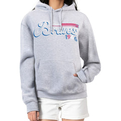 Atlanta Braves Starter Women's Groovy Script Team Fleece Pullover Hoodie Gray