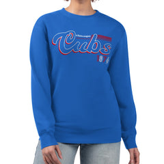 Chicago Cubs Starter Women's Groovy Script Team Fleece Pullover Sweatshirt Royal