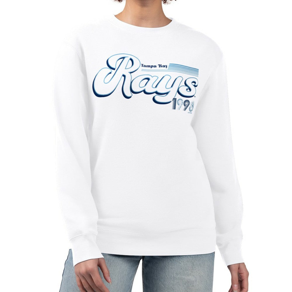 Tampa Bay Rays Starter Women's Groovy Script Team Fleece Pullover Sweatshirt White