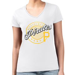 Pittsburgh Pirates G-III 4Her by Carl Banks Women's Super-Slim Fit Lightweight Pinstripe Circle V-Neck T-Shirt White