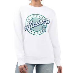 Seattle Mariners G-III 4Her by Carl Banks Women's Pinstripe Circle Team Fleece Pullover Sweatshirt White