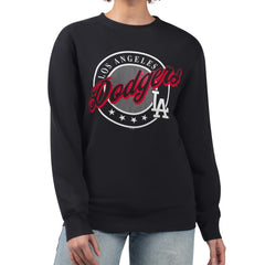 Los Angeles Dodgers G-III 4Her by Carl Banks Women's Pinstripe Circle Team Fleece Pullover Sweatshirt Black