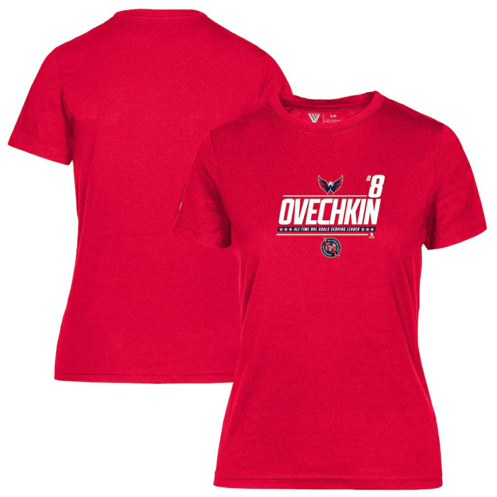 Alexander Ovechkin Washington Capitals Levelwear Women's NHL All-Time Leading Goal Scorer Milestone Name & Number Maddox T-Shirt Red