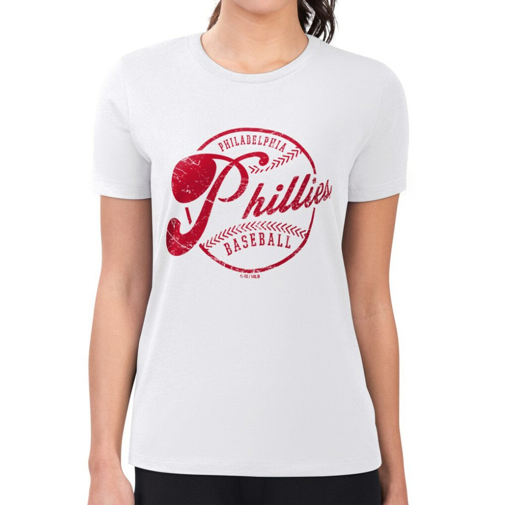 Philadelphia Phillies G-III 4Her by Carl Banks Women's Super-Slim Fit Lightweight Distressed Baseball Team T-Shirt White