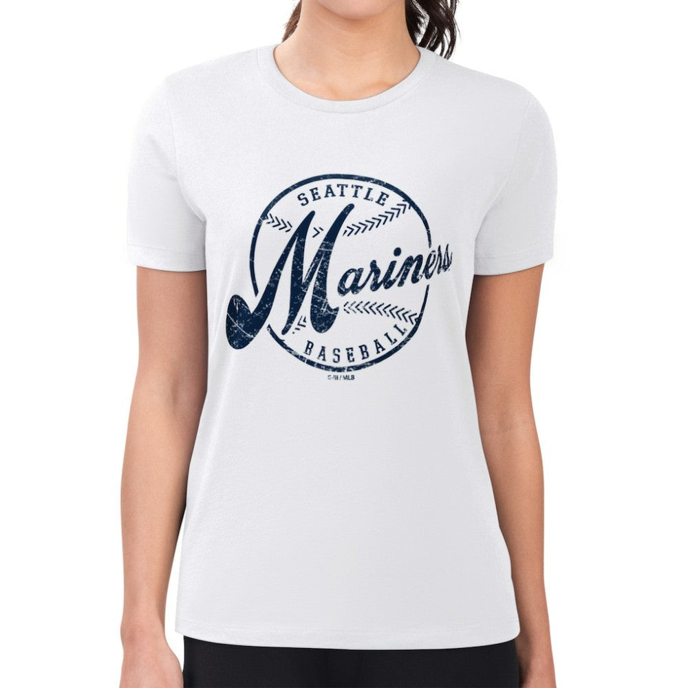 Seattle Mariners G-III 4Her by Carl Banks Women's Super-Slim Fit Lightweight Distressed Baseball Team T-Shirt White