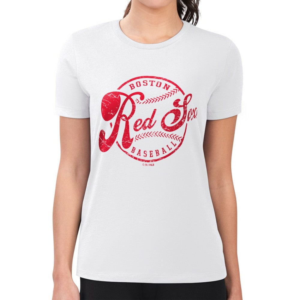 Boston Red Sox G-III 4Her by Carl Banks Women's Super-Slim Fit Lightweight Distressed Baseball Team T-Shirt White