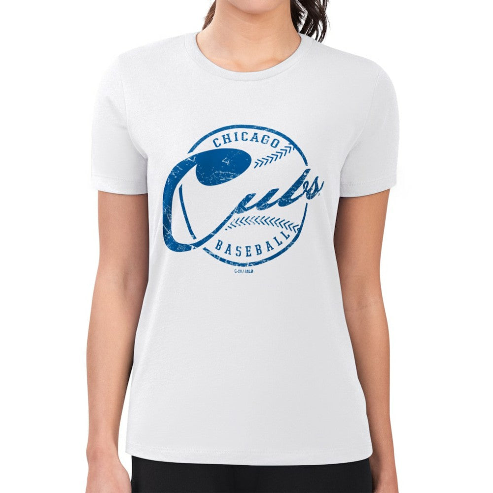 Chicago Cubs G-III 4Her by Carl Banks Women's Super-Slim Fit Lightweight Distressed Baseball Team T-Shirt White