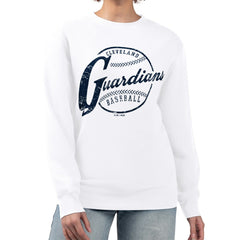 Cleveland Guardians G-III 4Her by Carl Banks Women's Distressed Baseball Team Fleece Pullover Sweatshirt White