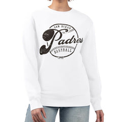 San Diego Padres G-III 4Her by Carl Banks Women's Distressed Baseball Team Fleece Pullover Sweatshirt White