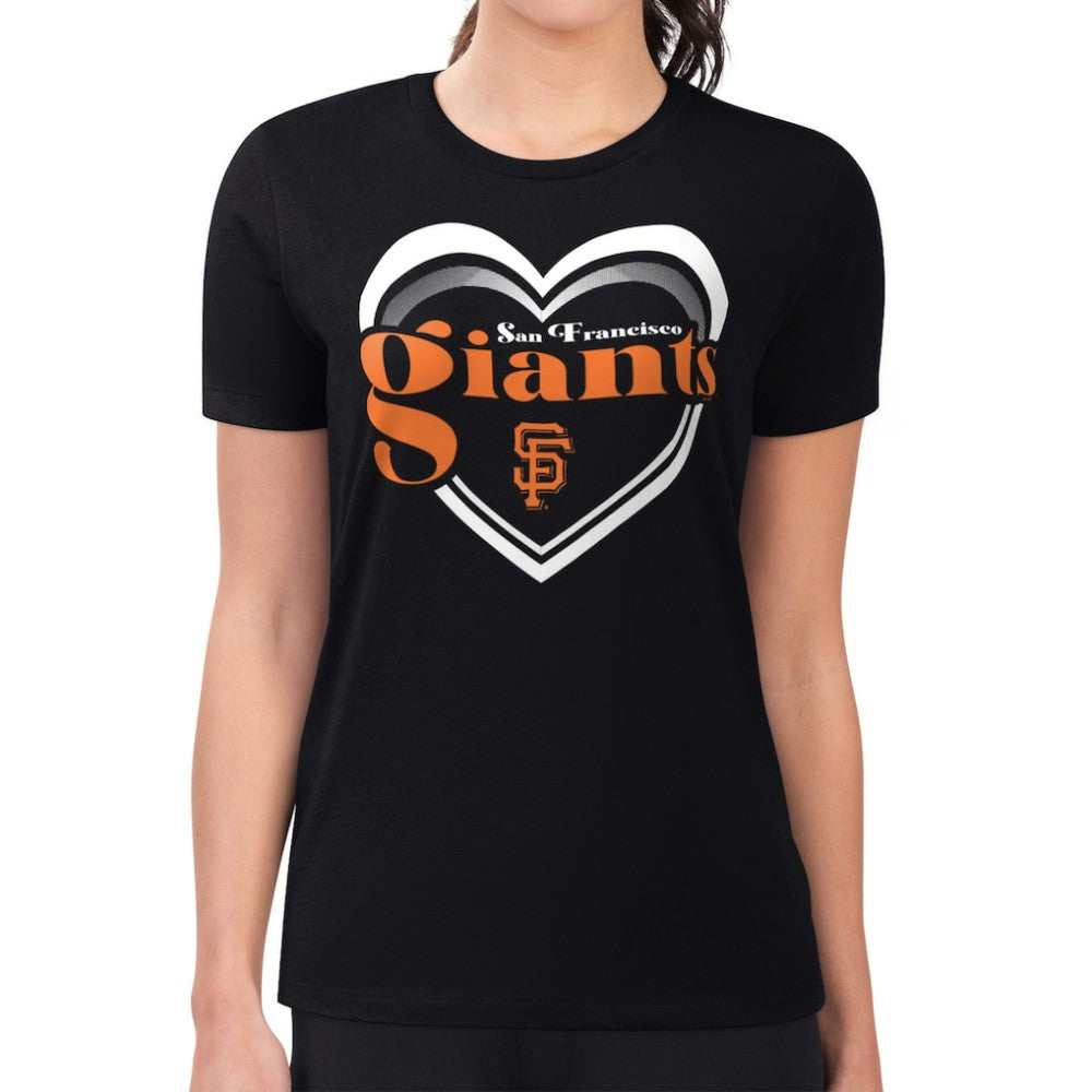 San Francisco Giants G-III 4Her by Carl Banks Women's Super-Slim Fit Lightweight Double Heart T-Shirt Black