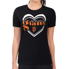 San Francisco Giants G-III 4Her by Carl Banks Women's Super-Slim Fit Lightweight Double Heart T-Shirt Black