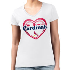 St. Louis Cardinals G-III 4Her by Carl Banks Women's Super-Slim Fit Lightweight Double Heart V-Neck T-Shirt White