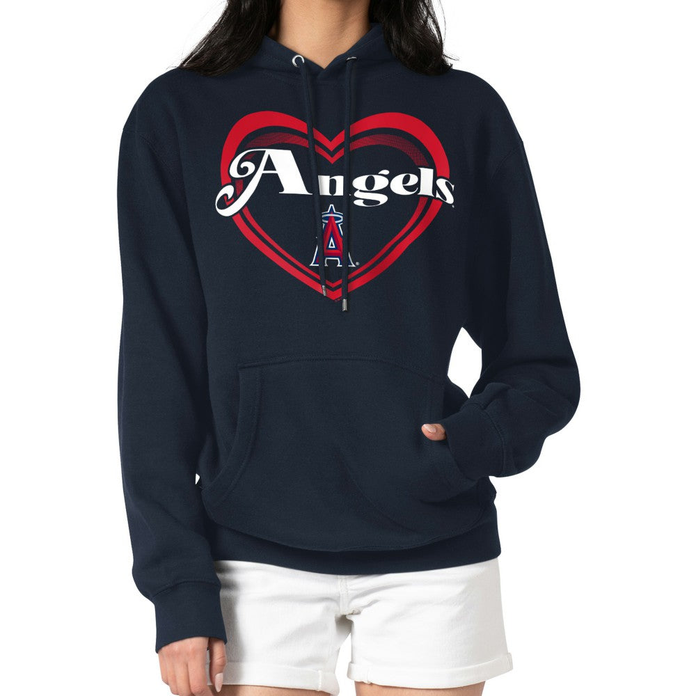 Los Angeles Angels G-III 4Her by Carl Banks Women's Double Heart Fleece Pullover Hoodie Navy