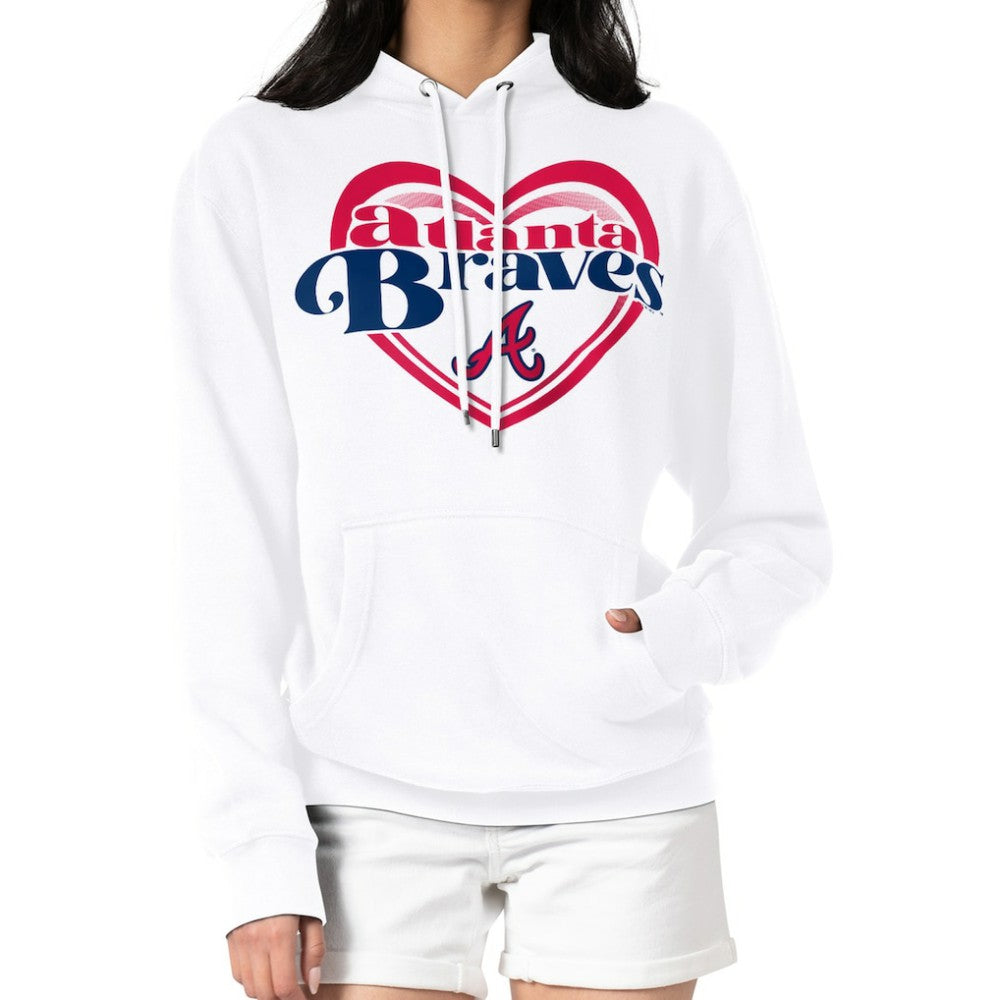 Atlanta Braves G-III 4Her by Carl Banks Women's Double Heart Fleece Pullover Hoodie White