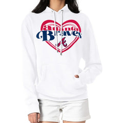 Atlanta Braves G-III 4Her by Carl Banks Women's Double Heart Fleece Pullover Hoodie White