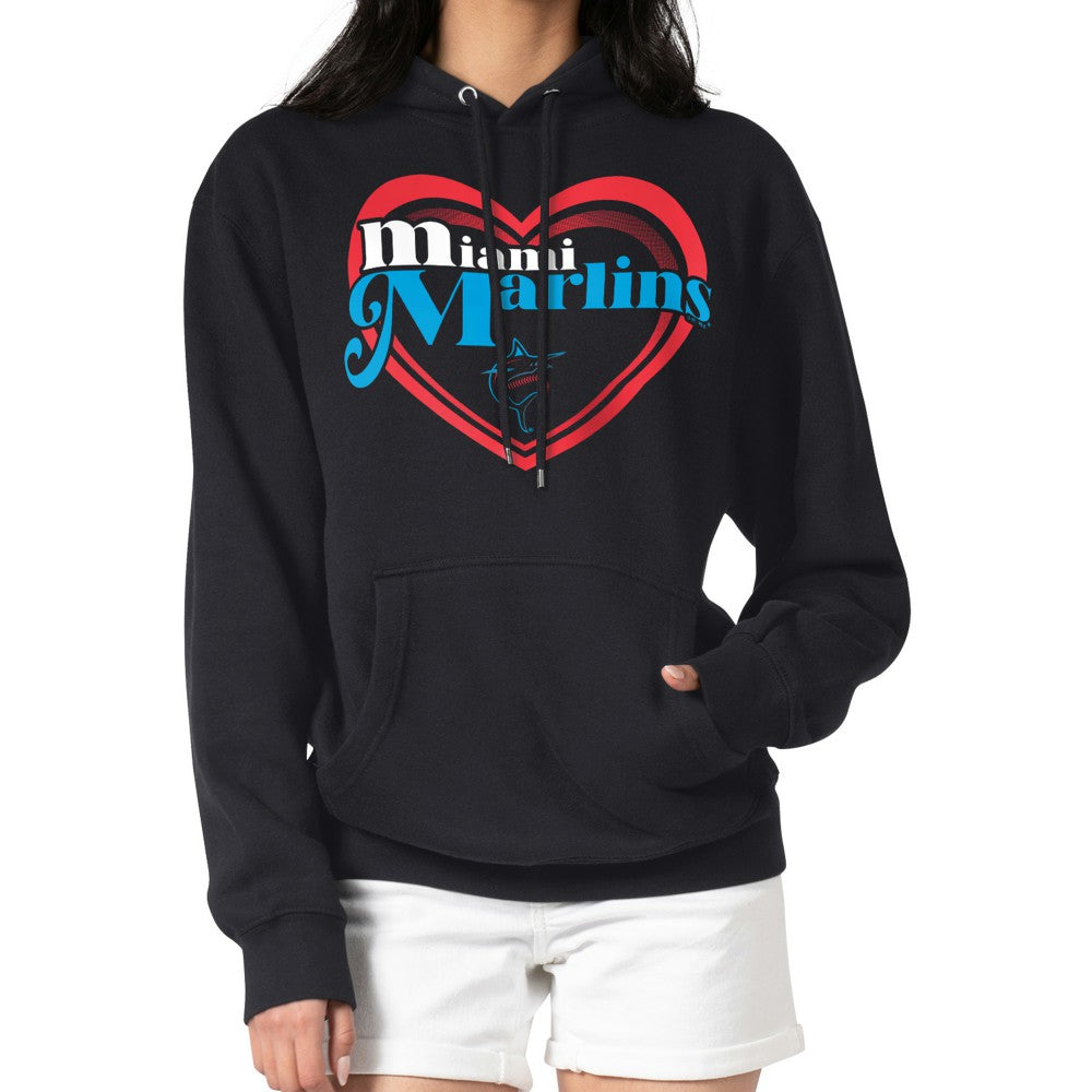 Miami Marlins G-III 4Her by Carl Banks Women's Double Heart Fleece Pullover Hoodie Black