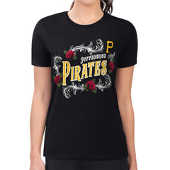 Pittsburgh Pirates G-III 4Her by Carl Banks Women's Super-Slim Fit Lightweight Retro Roses T-Shirt Black