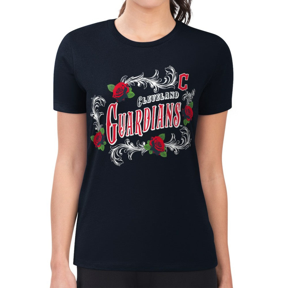 Cleveland Guardians G-III 4Her by Carl Banks Women's Super-Slim Fit Lightweight Retro Roses T-Shirt Navy