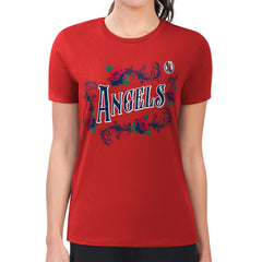 Los Angeles Angels G-III 4Her by Carl Banks Women's Super-Slim Fit Lightweight Retro Roses T-Shirt Red