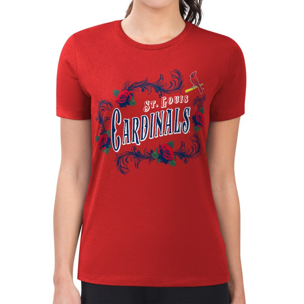 St. Louis Cardinals G-III 4Her by Carl Banks Women's Super-Slim Fit Lightweight Retro Roses T-Shirt Red