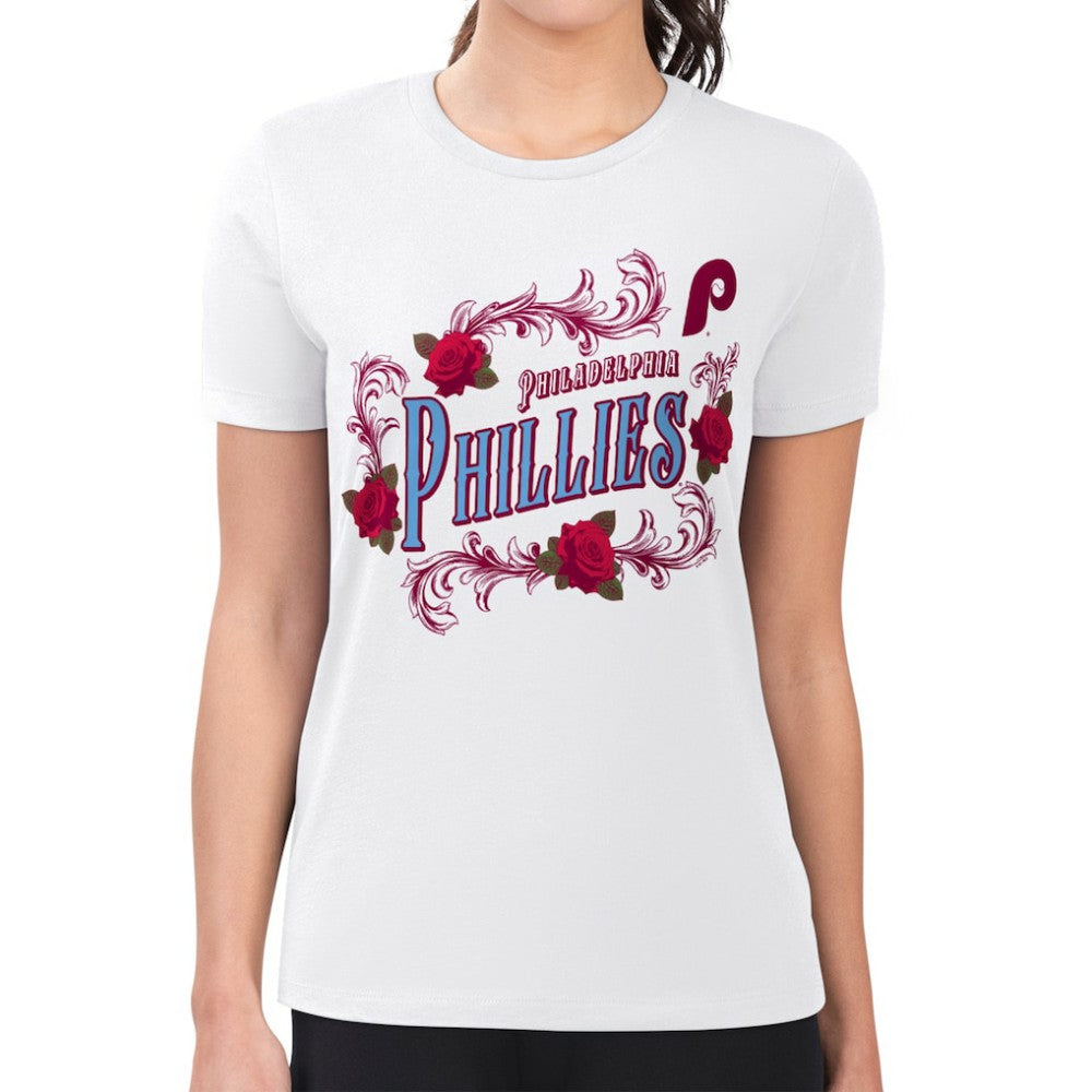 Philadelphia Phillies G-III 4Her by Carl Banks Women's Super-Slim Fit Lightweight Retro Roses T-Shirt White