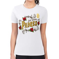 San Diego Padres G-III 4Her by Carl Banks Women's Super-Slim Fit Lightweight Retro Roses T-Shirt White