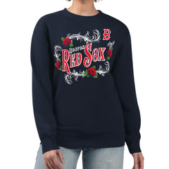Boston Red Sox G-III 4Her by Carl Banks Women's Retro Roses Fleece Pullover Sweatshirt Navy