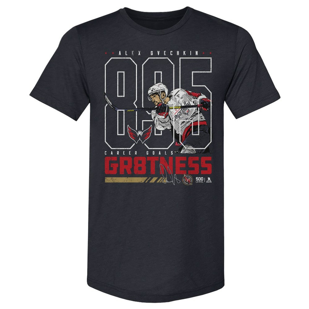 Alexander Ovechkin Washington Capitals 500 Level NHL All-Time Leading Goal Scorer Tri-Blend Outline T-Shirt Navy