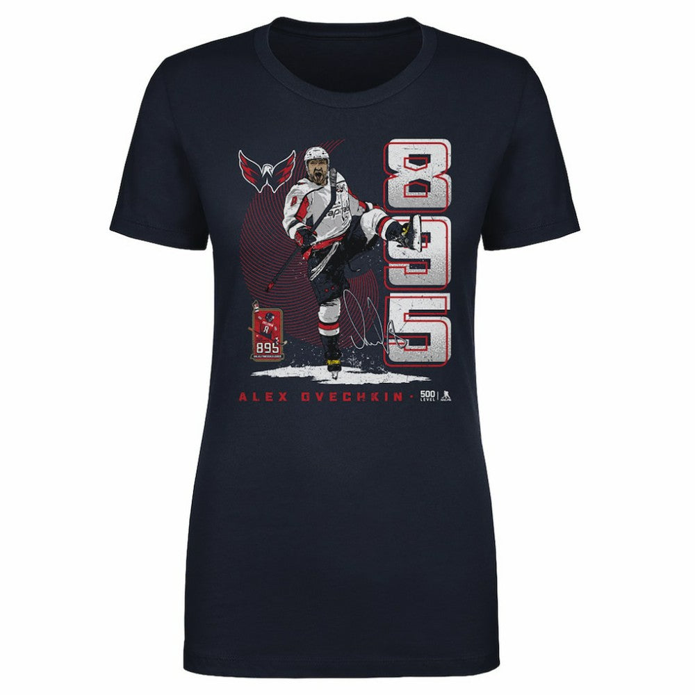 Alexander Ovechkin Washington Capitals 500 Level Women's NHL All-Time Leading Goal Scorer Vertical T-Shirt Navy