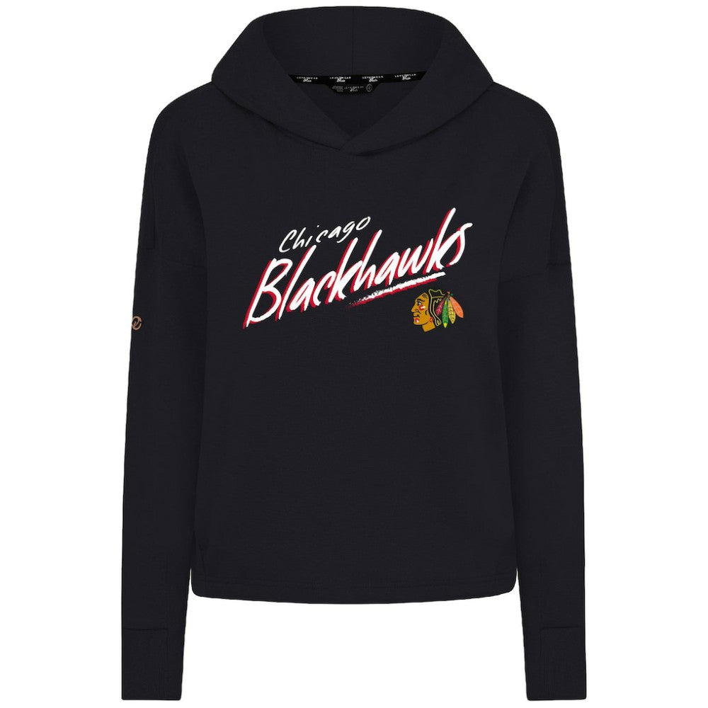 Chicago Blackhawks Levelwear Women's Sweet Sizzle Tri-Blend Cropped Pullover Hoodie Black