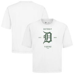 Detroit Tigers Levelwear Crossway Oversized Luxe Signature Knit T-Shirt White