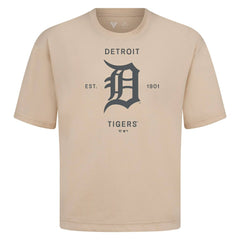 Detroit Tigers Levelwear Crossway Oversized Luxe Signature Knit T-Shirt Khaki