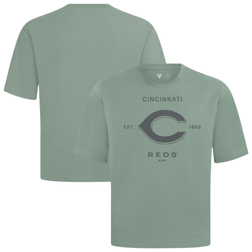 Cincinnati Reds Levelwear Crossway Oversized Luxe Signature Knit T-Shirt Green